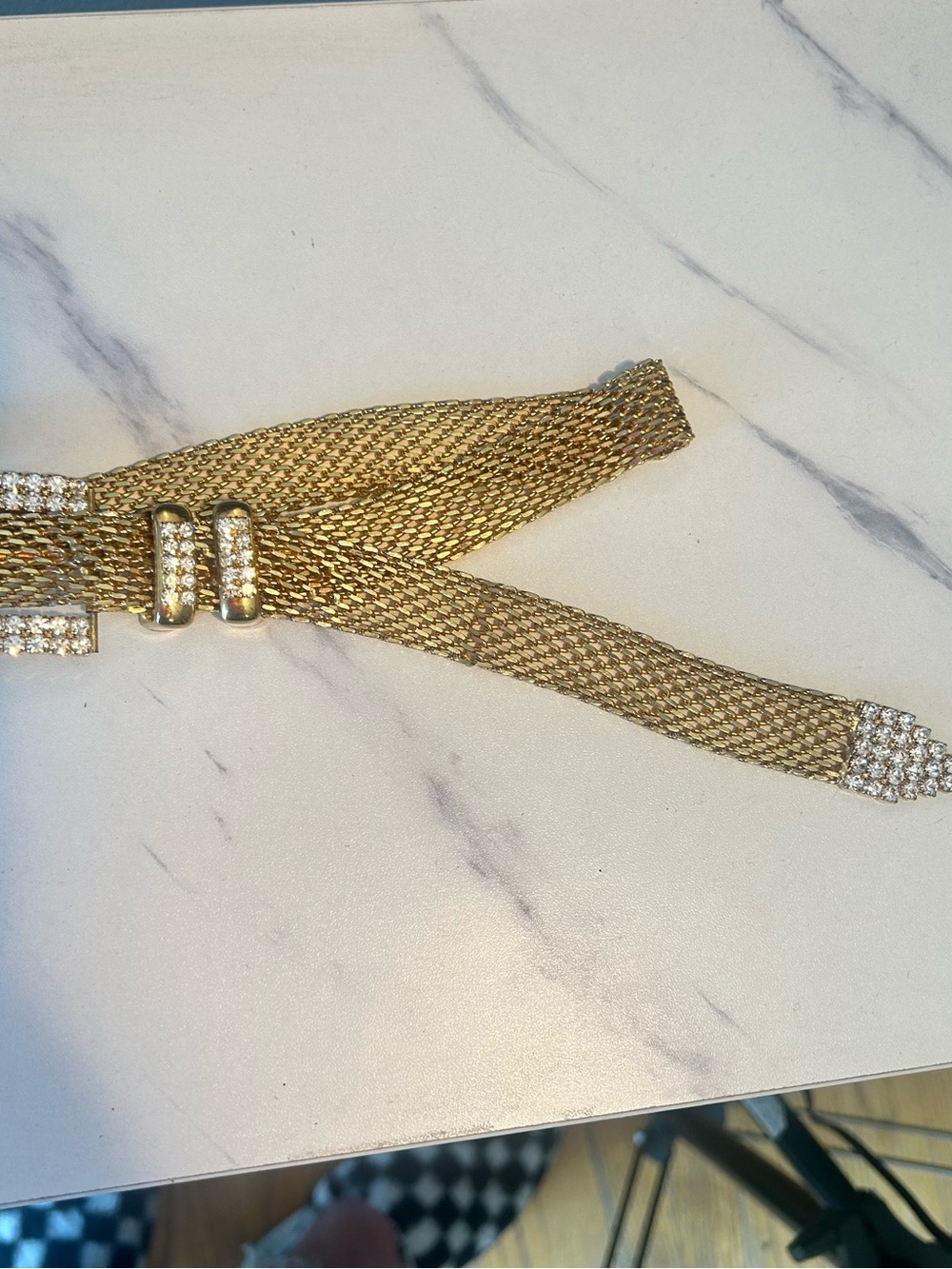Gold Mesh Rhinestone Buckle Belt - - Picture 7 of 9